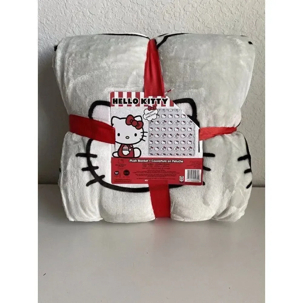 Hello Kitty Full Queen 90x90”‎ Soft Grey Talk Speech Bubble Plush Blanket NEW